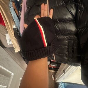 Moncler Blue Puffer Jacket with Red and White Accents and hat
